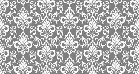Damask floral design element. Gray and white. Graphic ornament royal wallpaper vector background.のイラスト素材