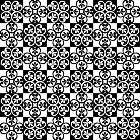 Abstract seamless pattern. White and black floral flower ornament. Vector background.のイラスト素材