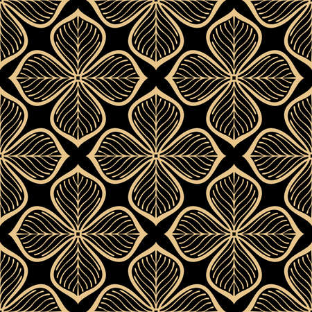 Floral ornament pattern with baroque style Gold and black seamless background.のイラスト素材