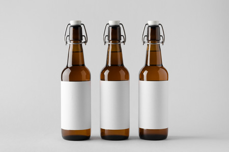 Beer Bottle Mock-Up - Three Bottles. Blank Labelの写真素材