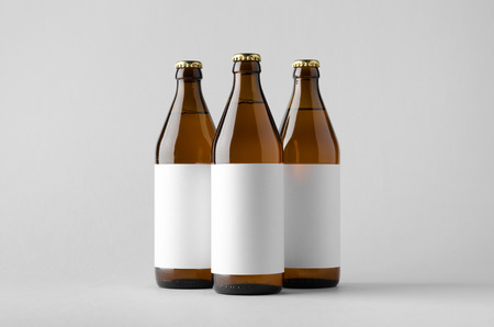 Beer Bottle Mock-Up - Three Bottles. Blank Labelの写真素材