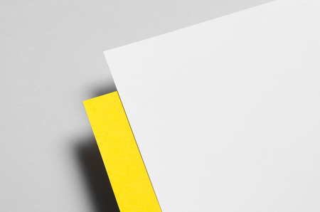 Branding / Stationery Mock-Up - Yellow & White. Close-Up. Floating - Letterhead (A4)の写真素材