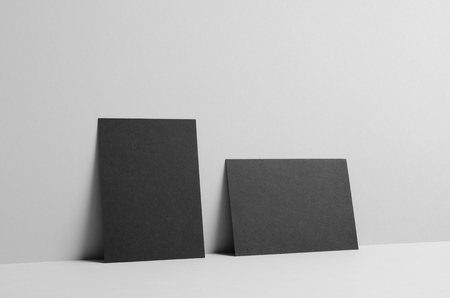 Black A6 Flyer / Postcard / Invitation Mock-Up - Wall Backgroundの写真素材