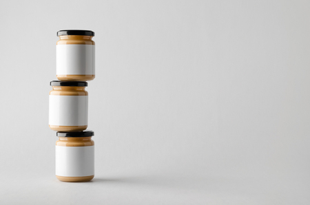 Peanut / Almond / Nut Butter Jar Mock-Up - Three Jars. Blank Labelの写真素材