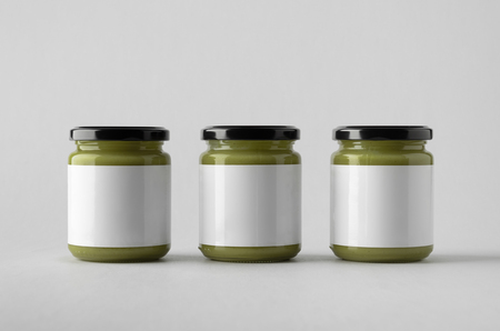 Pumpkin / Hemp Seed Butter Jar Mock-Up - Three Jars. Blank Labelの写真素材