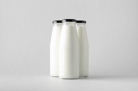 Milk Bottle Mock-Up - Three Bottlesの写真素材