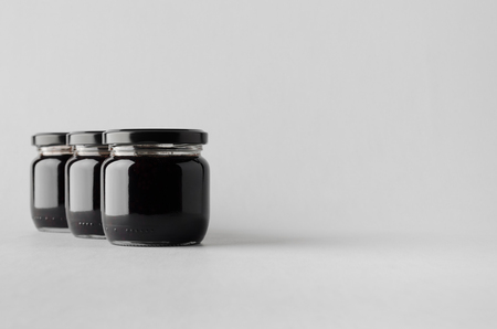 Blackberry Jam Jar Mock-Up - Three Jarsの写真素材