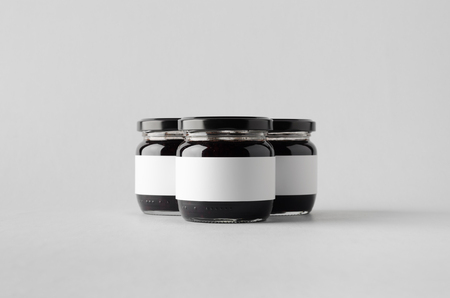 Blackberry Jam Jar Mock-Up - Three Jars. Blank Labelの写真素材