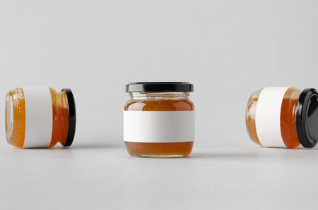 Apricot Jam Jar Mock-Up - Three Jars. Blank Labelの写真素材