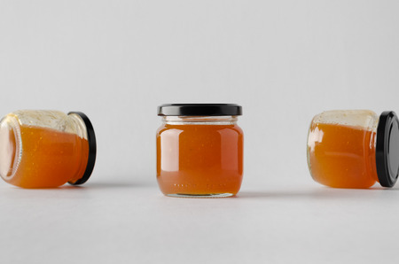 Apricot Jam Jar Mock-Up - Three Jarsの写真素材