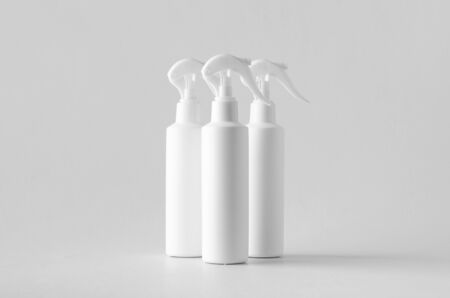 White cosmetic trigger sprayer bottle mockup.の写真素材