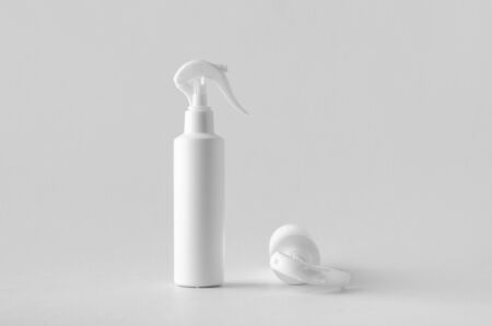 White cosmetic trigger sprayer bottle mockup.の写真素材