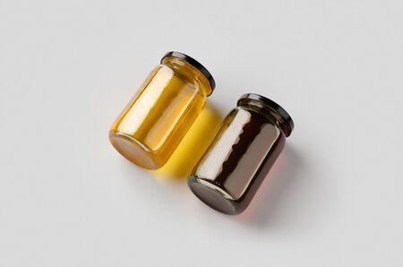 Two honey jars mockup.の写真素材