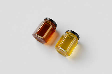 Hexagonal honey jars mockup. Two different colors.の写真素材