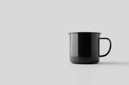 Black enamel mug mockup with blank copyspace.の写真素材