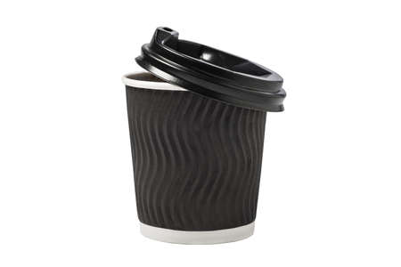 Coffee Cup Isolated. Black paper cup Isolated on white background.の写真素材