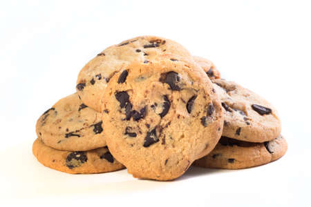 Homemade chocolate biscuits, a close-up at the white background.の写真素材