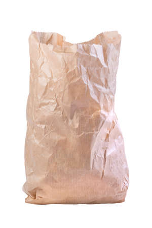 Empty paper bag on white isolated background.の写真素材