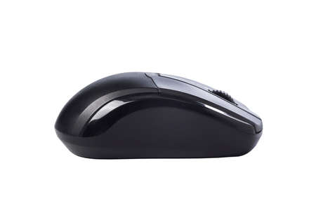 A black wireless mouse isolated on white.の写真素材