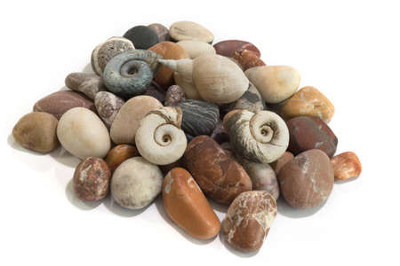 Sea stones isolated on white background. Close-up.