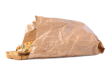 Paper bag with food on an isolated backgroundの写真素材