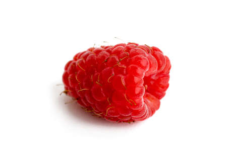 ripe raspberry on white background close upの写真素材