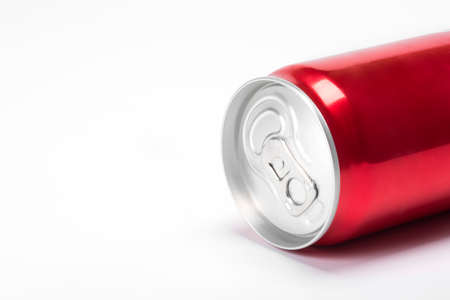 Aluminum red can close-up on a white background. soft drink.の写真素材