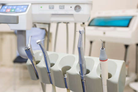 Stomatological instrument in the dentists clinic. Medicine, dentistry and healthcare concept.の写真素材