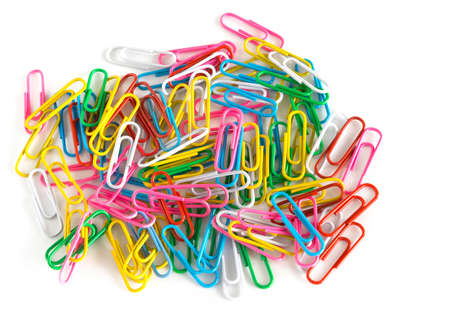 Colorful paper clips isolated on white background