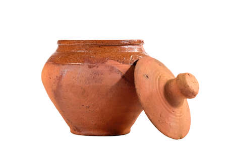 Empty unpainted clay pot on a white isolated background.の写真素材
