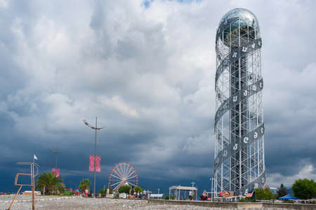 Batumi, Georgia - August 06, 2018: Alphabetic Tower on Batumi boulevard. View from the black seaのeditorial素材