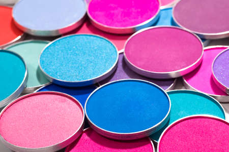 Beautiful colorful eye shadow palette. Ingredients. Cosmetic products.