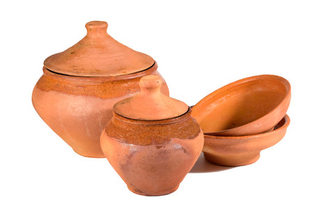 Pottery isolated on a white background. Close-up.の写真素材