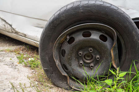 White car after an accident. Car crash, insurance. Closeupの写真素材