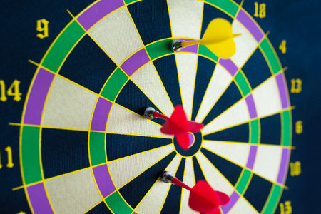 Darts close-up, Dartboard with arrows.の写真素材