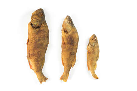 Grilled, river fish isolated on a white background, top view.