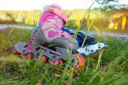Inline skating skate boot. Roller skates, Close-up