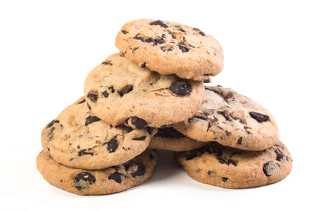 A pyramid of chocolate cookies, a close-up at the white background. Homemade pastry.の写真素材