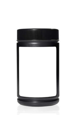 Black hygienic container on white background, ready for cosmetic product design.の写真素材