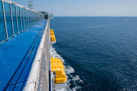 Ferry on the high seas, side view. Transport and travel concept.の写真素材