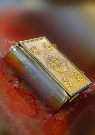 The sacred Bible on a red background