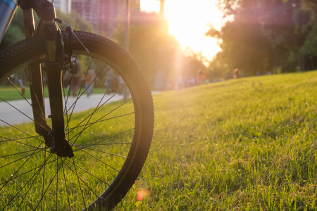 Bike in the park on a sunny day with shallow depth of fieldの写真素材