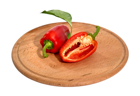 Paprika. Pepper isolated on white background. Red sweet pepper, on a trayの写真素材