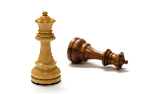 Two chess pieces isolated on white close up.の写真素材