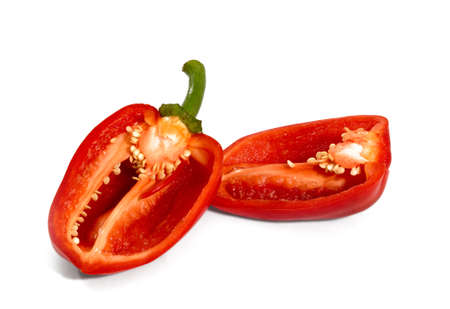 Sliced red pepper, isolated on white backgroundの写真素材
