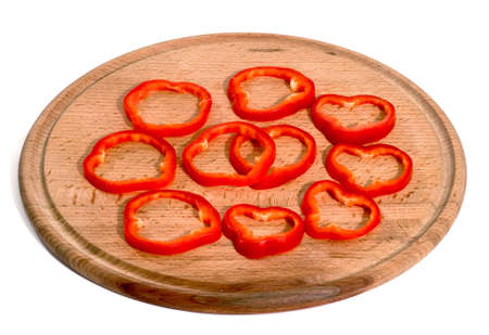 Sliced peppers, isolated on white background. Vegetable. Paprikaの写真素材