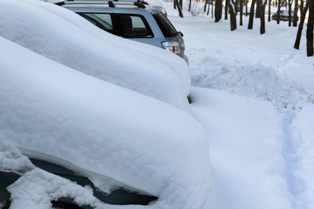 Cars under snow. Northern regionの写真素材