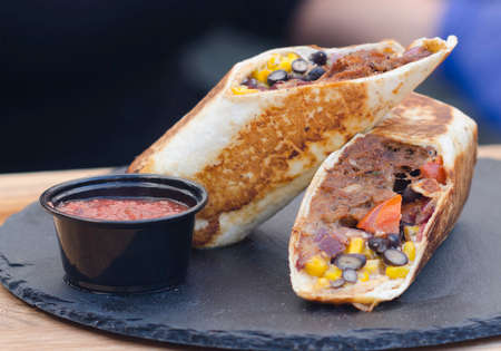 Street food. On a plate close up.の写真素材