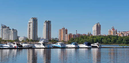 Kiev, Ukraine - June 01, 2018 : Sailing yachts and private boats on a pier in the river. yachts in the gulf in river port in the downtownのeditorial素材