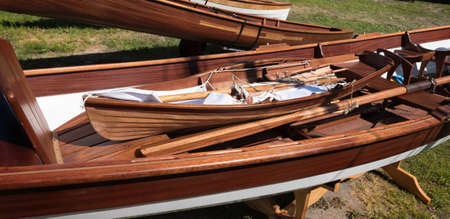 Details of a classic beautiful wooden boatの写真素材